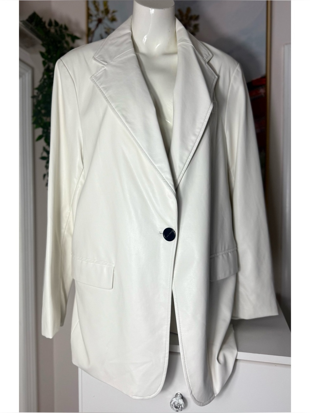 Mark Alan New York White Vegan Faux Leather Blazer One Button Plus Size 1X